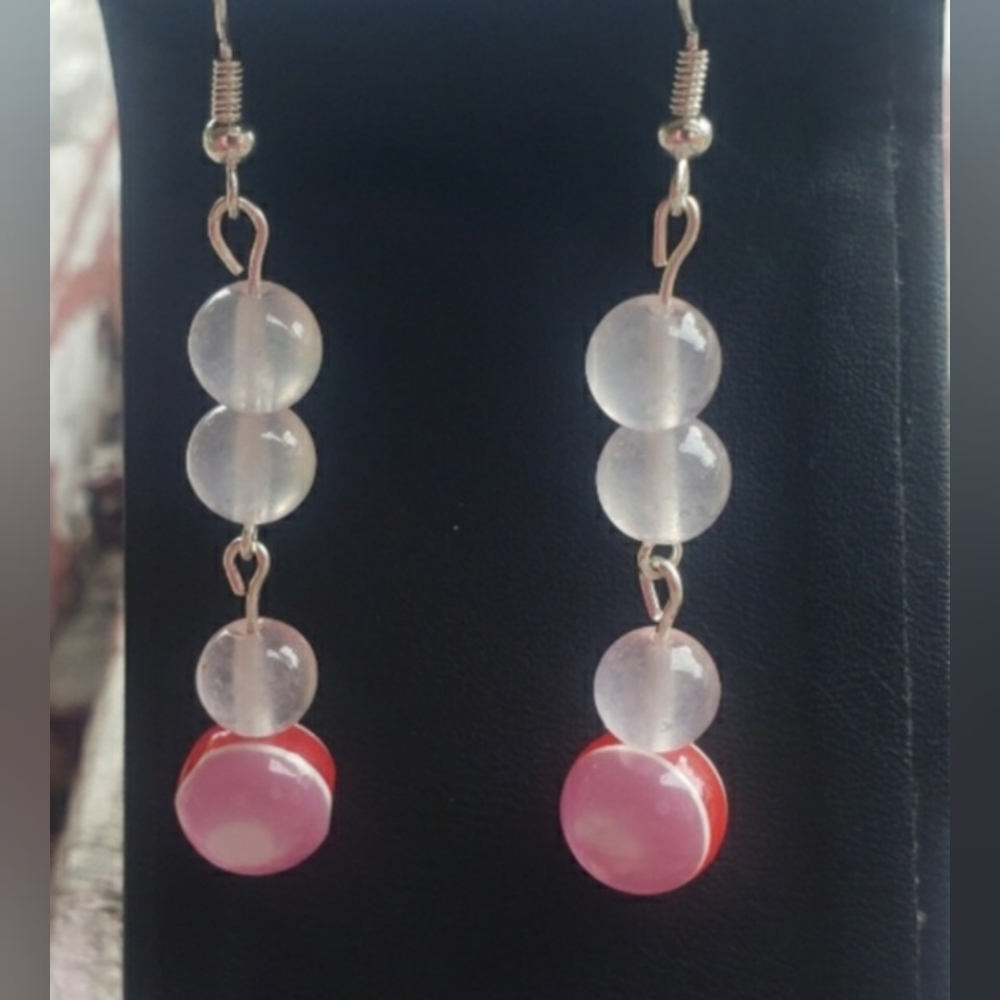 Rose Quartz w/ Pastel Cats Eye Earrings